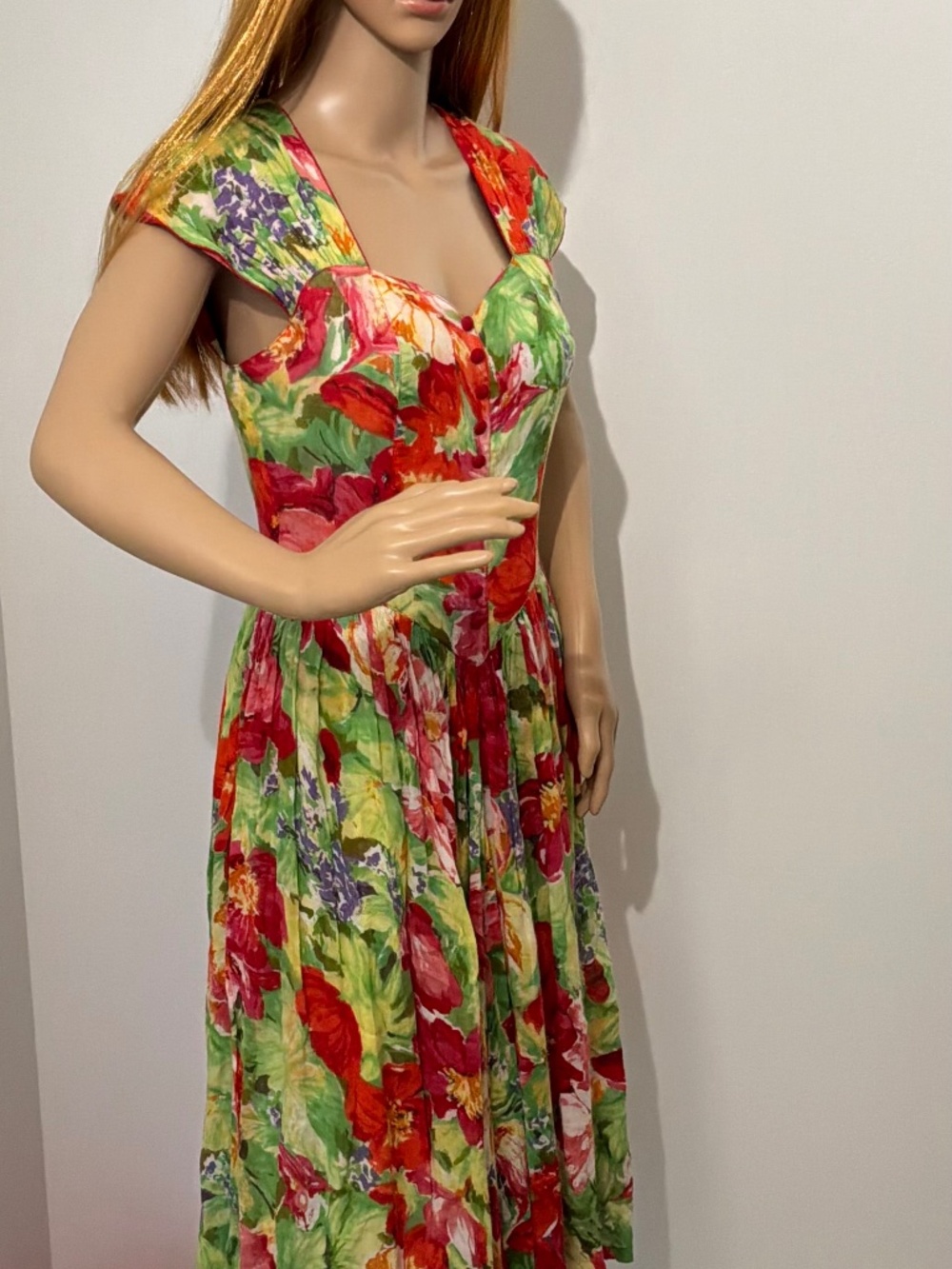 Vintage 90s The Cotton Collection Floral Midi Dress Size VTG Small (fits XS) - Picture 2 of 8